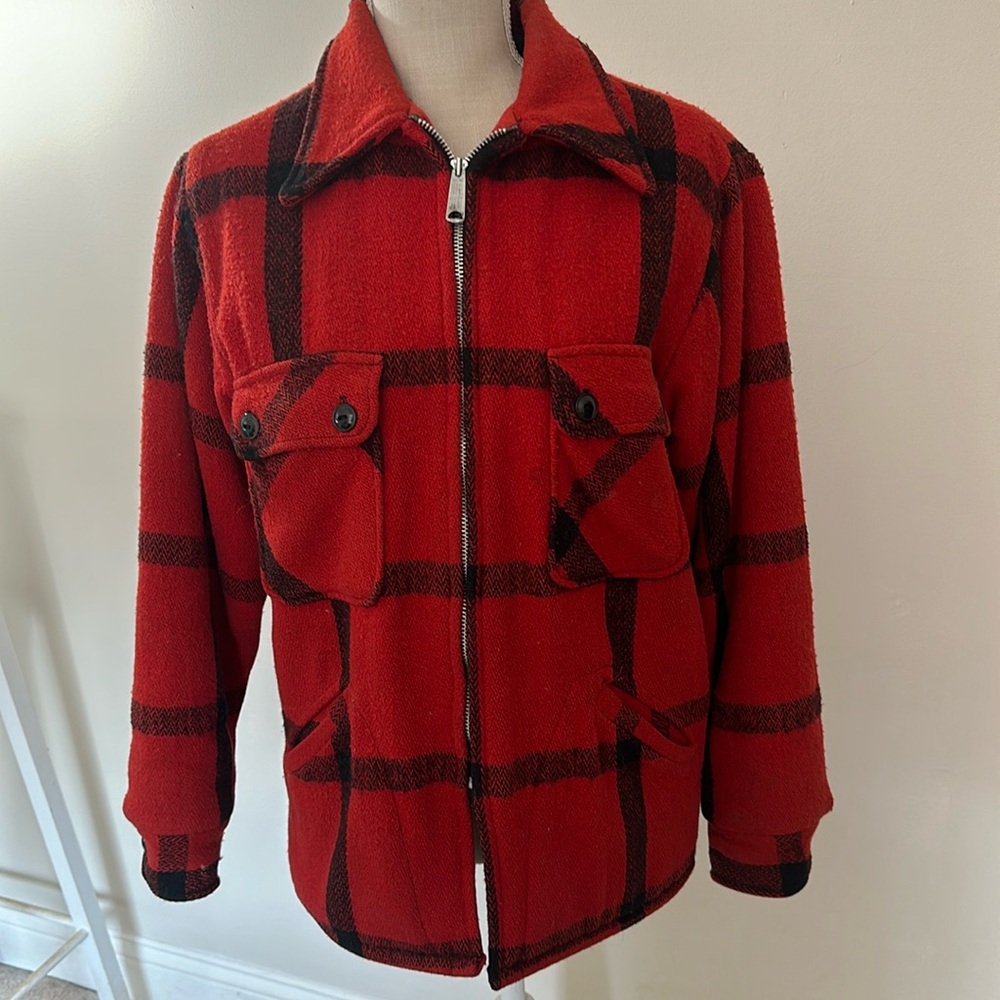 Vintage Monterey Club Bomber Style Buffalo Plaid Wool Coat